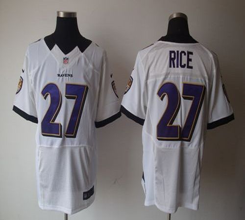 Ravens #27 Ray Rice White Men's Stitched NFL Elite Jersey