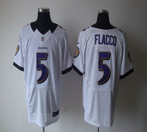 Ravens #5 Joe Flacco White Men's Stitched NFL Elite Jersey