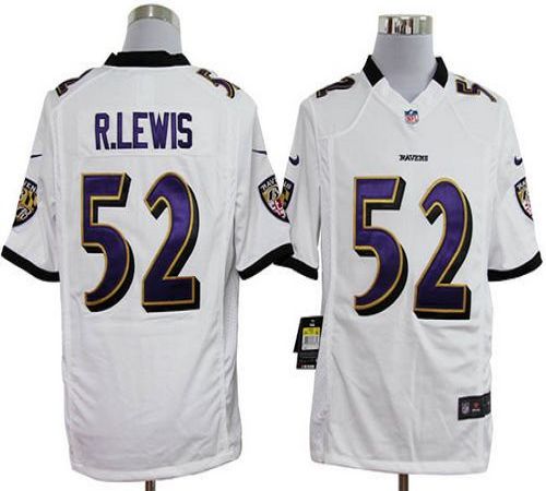 Ravens #52 Ray Lewis White Men's Stitched NFL Game Jersey