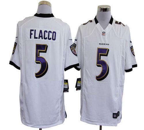Ravens #5 Joe Flacco White Men's Stitched NFL Game Jersey