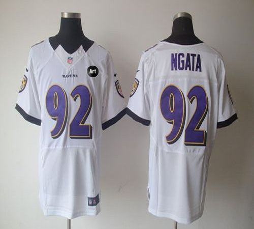 Ravens #92 Haloti Ngata White With Art Patch Men's Stitched NFL Elite Jersey