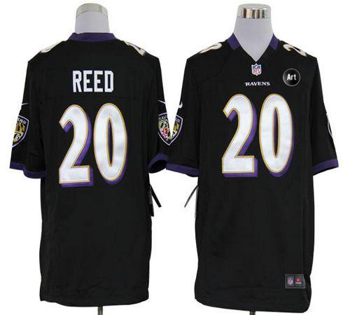 Ravens #20 Ed Reed Black Alternate With Art Patch Men's Stitched NFL Game Jersey