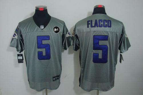 Ravens #5 Joe Flacco Grey Shadow With Art Patch Men's Stitched NFL Elite Jersey