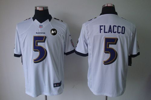 Ravens #5 Joe Flacco White With Art Patch Men's Stitched NFL Limited Jersey
