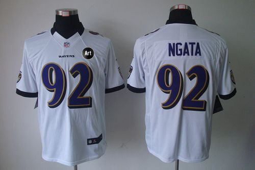 Ravens #92 Haloti Ngata White With Art Patch Men's Stitched NFL Limited Jersey