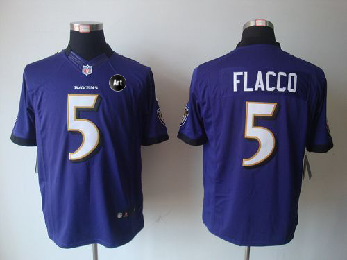 Ravens #5 Joe Flacco Purple Team Color With Art Patch Men's Stitched NFL Limited Jersey