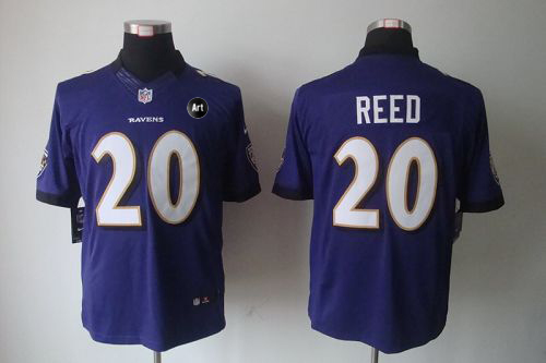 Ravens #20 Ed Reed Purple Team Color With Art Patch Men's Stitched NFL Limited Jersey