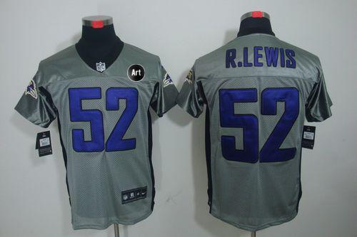Ravens #52 Ray Lewis Grey Shadow With Art Patch Men's Stitched NFL Elite Jersey