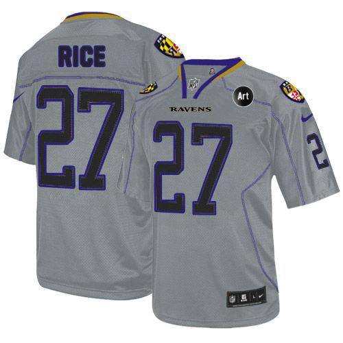 Ravens #27 Ray Rice Lights Out Grey With Art Patch Men's Stitched NFL Elite Jersey