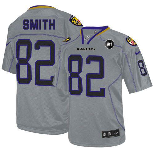 Ravens #82 Torrey Smith Lights Out Grey With Art Patch Men's Stitched NFL Elite Jersey