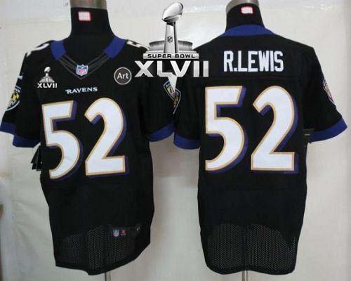 Ravens #52 Ray Lewis Black Alternate Super Bowl XLVII Men's Stitched NFL Elite Jersey
