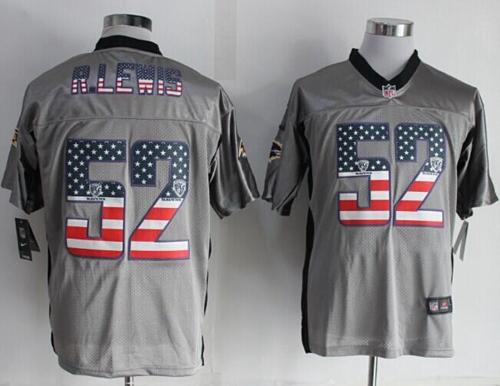 Ravens #52 Ray Lewis Grey Men's Stitched NFL Elite USA Flag Fashion Jersey