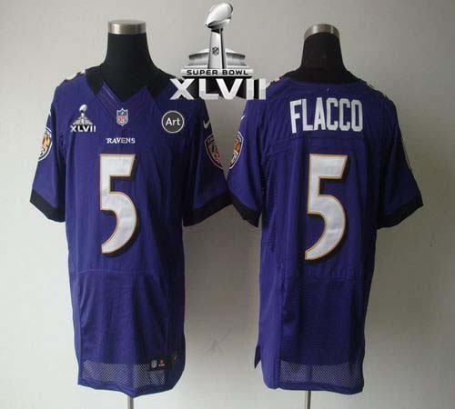 Ravens #5 Joe Flacco Purple Team Color Super Bowl XLVII Men's Stitched NFL Elite Jersey