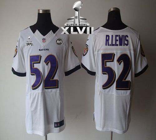 Ravens #52 Ray Lewis White Super Bowl XLVII Men's Stitched NFL Elite Jersey