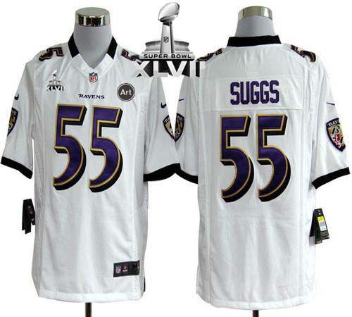 Ravens #55 Terrell Suggs White Super Bowl XLVII Men's Stitched NFL Game Jersey