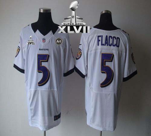 Ravens #5 Joe Flacco White Super Bowl XLVII Men's Stitched NFL Elite Jersey