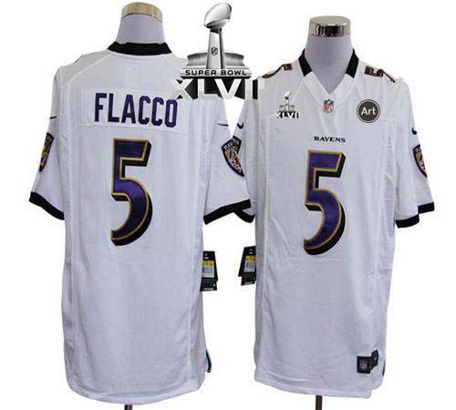 Ravens #5 Joe Flacco White Super Bowl XLVII Men's Stitched NFL Game Jersey