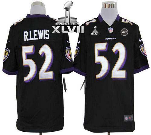 Ravens #52 Ray Lewis Black Alternate Super Bowl XLVII Men's Stitched NFL Game Jersey
