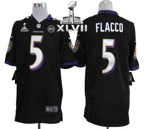 Ravens #5 Joe Flacco Black Alternate Super Bowl XLVII Men's Stitched NFL Game Jersey