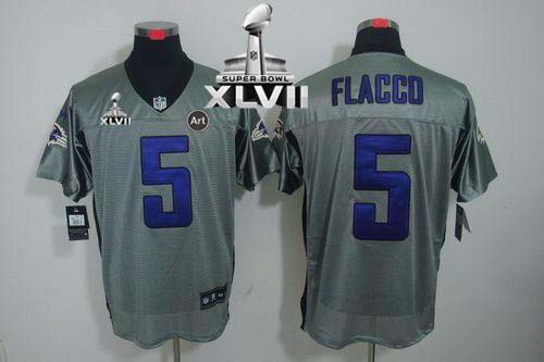 Ravens #5 Joe Flacco Grey Shadow Super Bowl XLVII Men's Stitched NFL Elite Jersey