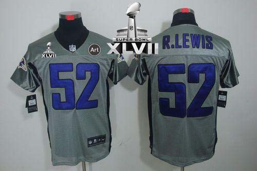 Ravens #52 Ray Lewis Grey Shadow Super Bowl XLVII Men's Stitched NFL Elite Jersey