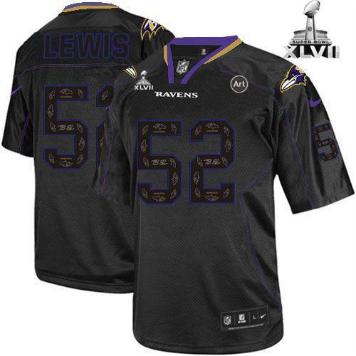 Ravens #52 Ray Lewis New Lights Out Black Super Bowl XLVII Men's Stitched NFL Elite Jersey