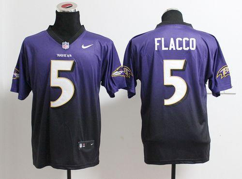 Ravens #5 Joe Flacco Purple/Black Men's Stitched NFL Elite Fadeaway Fashion Jersey