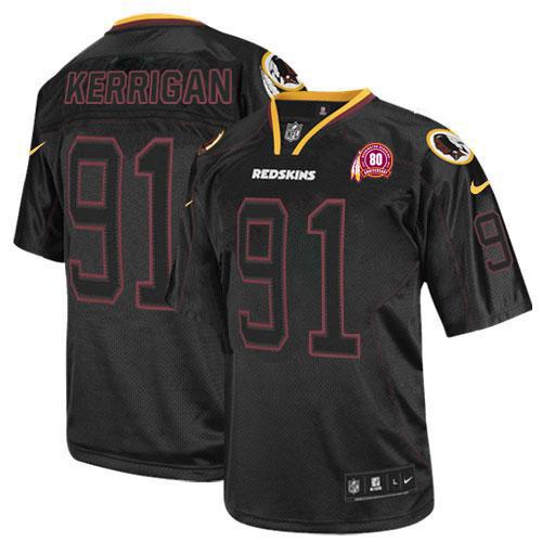 Redskins #91 Ryan Kerrigan Lights Out Black With 80TH Patch Men's Stitched NFL Elite Jersey