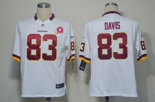 Redskins #83 Fred Davis White With 80TH Patch Men's Stitched NFL Game Jersey