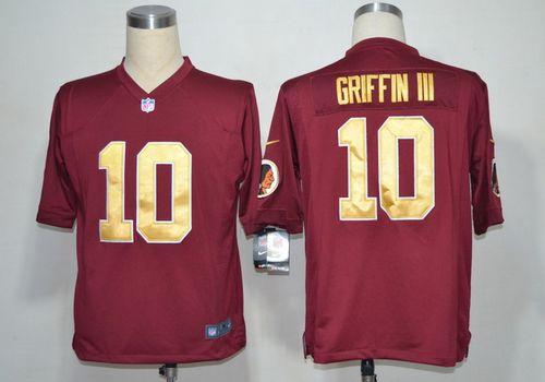 Redskins #10 Robert Griffin III Burgundy Red Gold No. Alternate Men's Stitched NFL Game Jersey