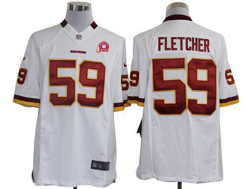 Redskins #59 London Fletcher White With 80TH Patch Men's Stitched NFL Limited Jersey