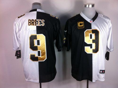 Saints #9 Drew Brees White/Black Men's Stitched NFL Elite Split Jersey