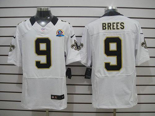 Saints #9 Drew Brees White With Hall of Fame 50th Patch Men's Stitched NFL Elite Jersey