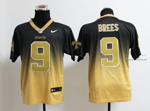Saints #9 Drew Brees Black/Gold Men's Stitched NFL Elite Fadeaway Fashion Jersey