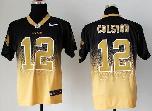 Saints #12 Marques Colston Black/Gold Men's Stitched NFL Elite Fadeaway Fashion Jersey