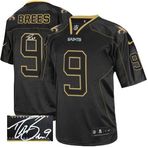 Saints #9 Drew Brees Lights Out Black Men's Stitched NFL Elite Autographed Jersey