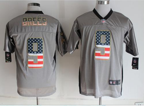 Saints #9 Drew Brees Grey Men's Stitched NFL Elite USA Flag Fashion Jersey