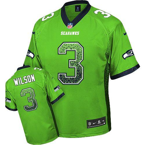 Seahawks #3 Russell Wilson Green Men's Stitched NFL Elite Drift Fashion Jersey