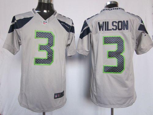 Seahawks #3 Russell Wilson Grey Alternate Men's Stitched NFL Game Jersey