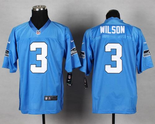 Seahawks #3 Russell Wilson Light Blue Men's Stitched NFL Elite Jersey