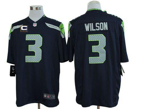Seahawks #3 Russell Wilson Steel Blue Team Color With C Patch Men's Stitched NFL Game Jersey