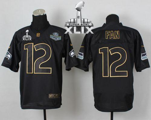 Seahawks #12 Fan Black Gold No. Fashion Super Bowl XLIX Men's Stitched NFL Elite Jersey