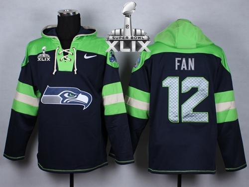 Seahawks #12 Fan Navy Blue Super Bowl XLIX Player Pullover Hoodie