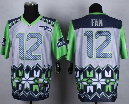 Seahawks #12 Fan Grey Men's Stitched NFL Elite Noble Fashion Jersey