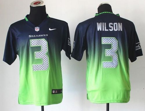 Seahawks #3 Russell Wilson Steel Blue/Green Men's Stitched NFL Elite Fadeaway Fashion Jersey