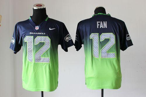 Seahawks #12 Fan Steel Blue/Green Men's Stitched NFL Elite Fadeaway Fashion Jersey