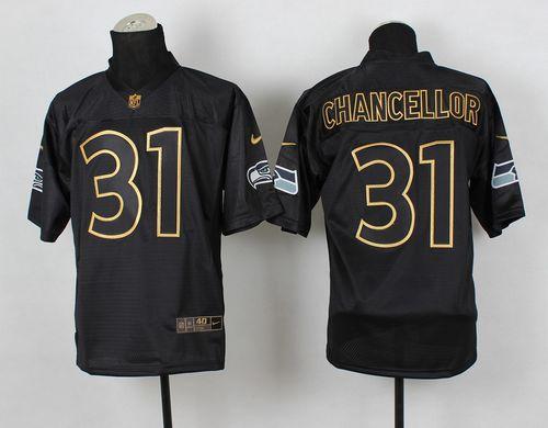 Seahawks #31 Kam Chancellor Black Gold No. Fashion Men's Stitched NFL Elite Jersey