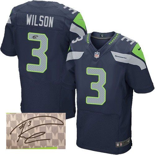 Seahawks #3 Russell Wilson Steel Blue Team Color Men's Stitched NFL Elite Autographed Jersey
