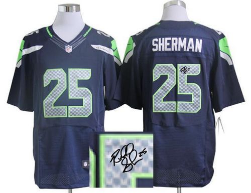 Seahawks #25 Richard Sherman Steel Blue Team Color Men's Stitched NFL Elite Autographed Jersey