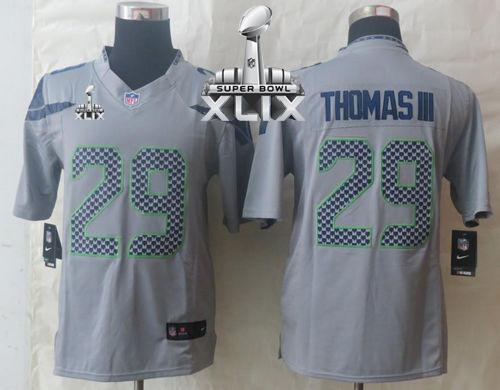 Seahawks #29 Earl Thomas III Grey Alternate Super Bowl XLIX Men's Stitched NFL Limited Jersey